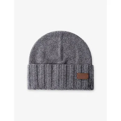 Hackett Mens Brand-patch Cashmere Beanie Hat Granite Grey