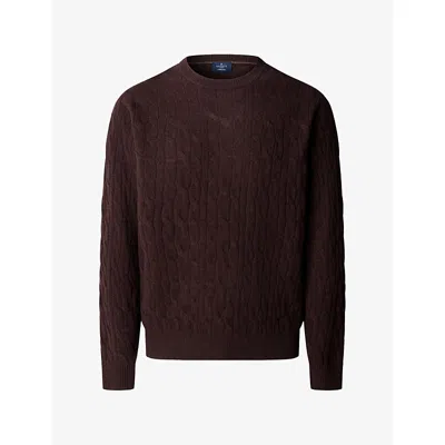 Hackett Mens Cable-knit Crewneck Wool Jumper Ebony Brown