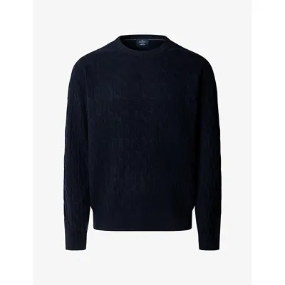 Hackett Mens Cable-knit Crewneck Wool Jumper Old Navy In Blue