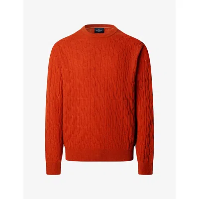 Hackett Mens Cable-knit Crewneck Wool Jumper Spice Orange In Red