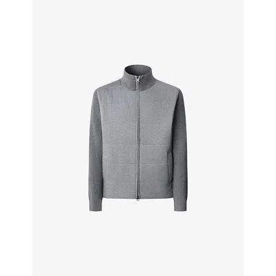 Hackett Mens Charcoal Grey Hybrid Full-zip Wool-blend Cardigan In Gray