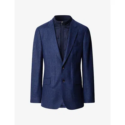 Hackett Mens Checked Detachable-bib Wool-blend Blazer Blue