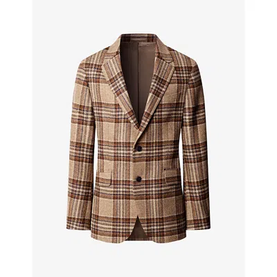 Hackett Mens Checked Notch-lapel Wool-tweed Blazer Tetley Beige In Multi
