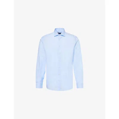 Hackett Mens Curved-hem Tailored-fit  Cotton-poplin Shirt Sky Blue