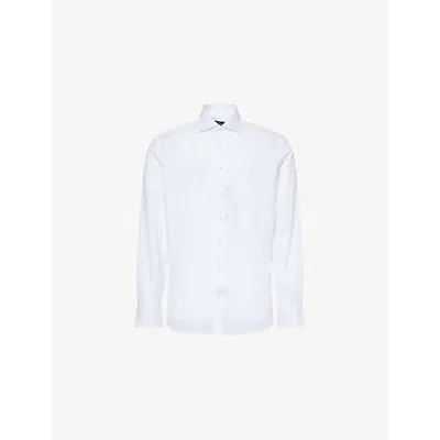Hackett Mens Curved-hem Tailored-fit  Cotton-poplin Shirt White