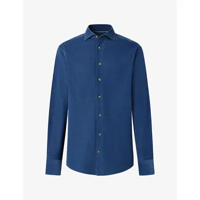 Hackett Mens Cutaway-collar Tailored-fit Cotton-corduroy Shirt Airforce Blue