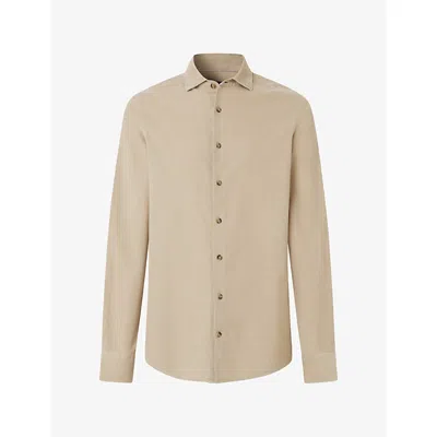 Hackett Mens Cutaway-collar Tailored-fit Cotton-corduroy Shirt Natural Beige Xl In Neutral