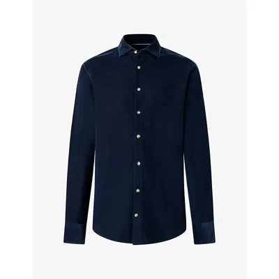 Hackett Mens Cutaway-collar Tailored-fit Cotton-corduroy Shirt Old Navy In Blue
