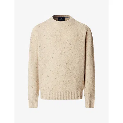 Hackett Mens Donegal-textured Crewneck Merino Wool Jumper Cream White Xl