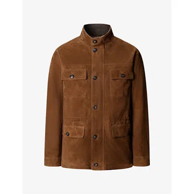 Hackett Mens Flap-pocket High-neck Suede Jacket Nut Brown Xxl