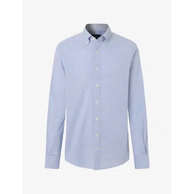 Hackett Mens Gingham Tailored-fit Stretch-cotton Shirt Sky Blue