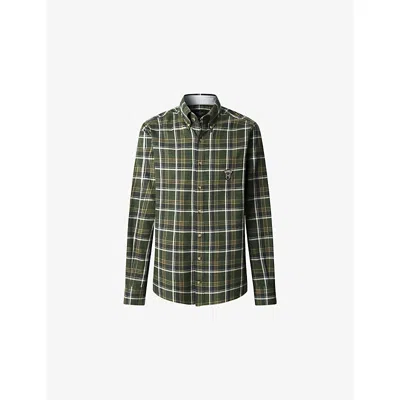 Hackett Mens Green Heritage-plaid Classic-fit Cotton Shirt