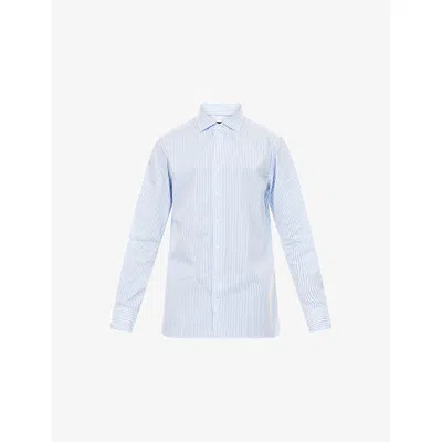 Hackett Mens Sky Blue City Bengal Striped Cotton Shirt