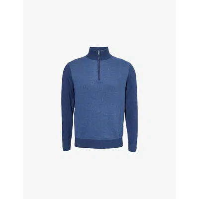 Hackett Mens  Diagonal-weave Funnel-neck Cotton And Cashmere Jumper In Midnight Blue