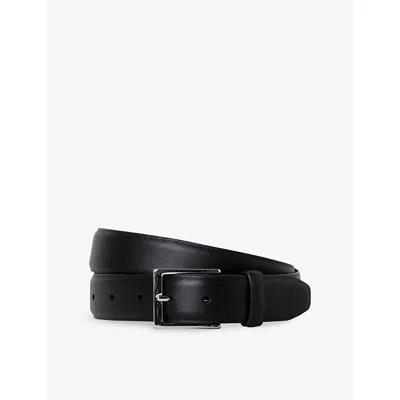 Hackett Mens  Feather-edge Leather Belt In Black