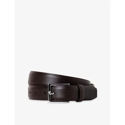 Hackett Mens  Feather-edge Leather Belt In Dark Brown