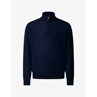Hackett Mens  Half-zip Regular-fit Merino-wool Jumper In Old Navy