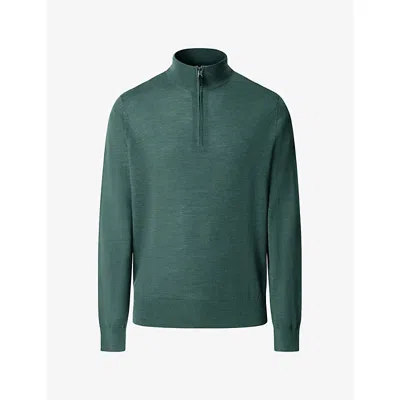 Hackett Mens  Half-zip Regular-fit Merino-wool Jumper In Olive Green
