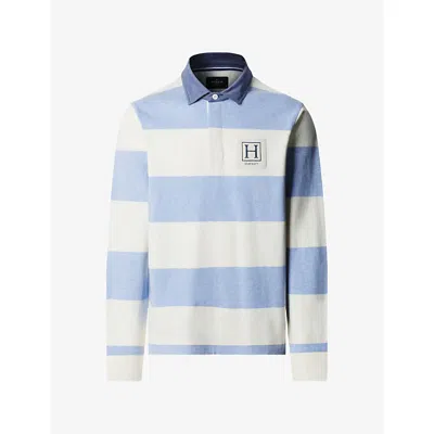 Hackett Mens  Heritage H-stripe Cotton Rugby Shirt In Summer Blue