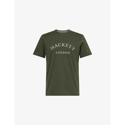 HACKETT MENS DUCK GREEN HERITAGE LOGO-PRINT COTTON T-SHIRT
