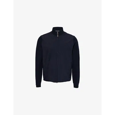 Hackett Mens  Hybrid Merino-wool And Shell Cardigan In Midnight Blue