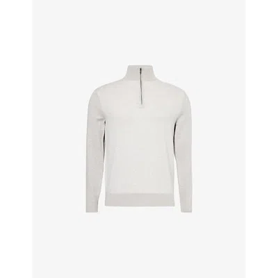 Hackett Mens  Jacquard-knit Regular-fit Cotton And Cashmere Jumper In Pale Grey