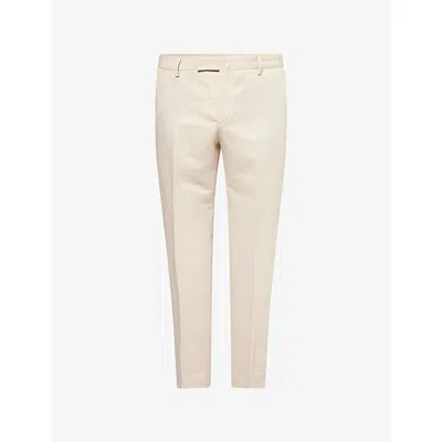 Hackett Mens Off White Kensington Slim-fit Cotton-linen Trousers In Gray