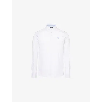 Hackett Mens Optic White Logo-embroidered Long-sleeve Cotton-jersey Polo Shirt Xl