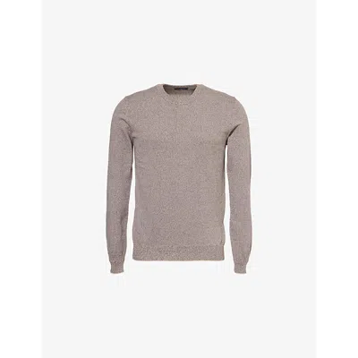 Hackett Mens  Mouline Crewneck Cotton Jumper In Sand Beige