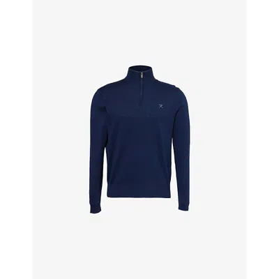 Hackett Mens  Quarter-zip Regular-fit Cotton And Silk Jumper In Ink Blue