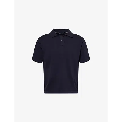 Hackett Mens  Short-sleeve V-neck Cotton And Silk Polo Shirt In Midnight Blue