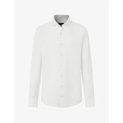 Hackett Mens  Textured Tailored-fit Cotton Shirt In Optic White