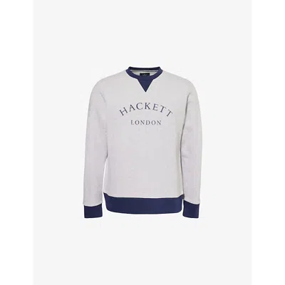 Hackett Mens Heritage Crewneck Cotton-jersey Sweatshirt Light Grey Marl