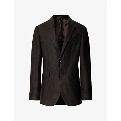 Hackett Mens Herringbone Regular-fit Wool-blend Blazer Ebony Brown