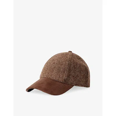 Hackett Mens Herringbone Wool-blend Baseball Cap Brown