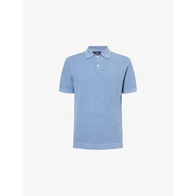Hackett Mens Ice Blue Contrast-trim Knitted Cotton Polo Shirt Xl