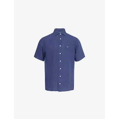 Hackett Mens  Kent Collar Short-sleeve Tailored-fit Linen Shirt In Ink Blue