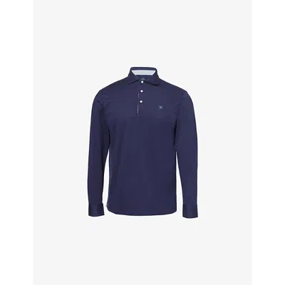 Hackett Mens Ink Blue Logo-embroidered Long-sleeve Cotton Polo Shirt