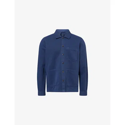 Hackett Mens Long-sleeve Cotton And Linen Overshirt Ink Blue