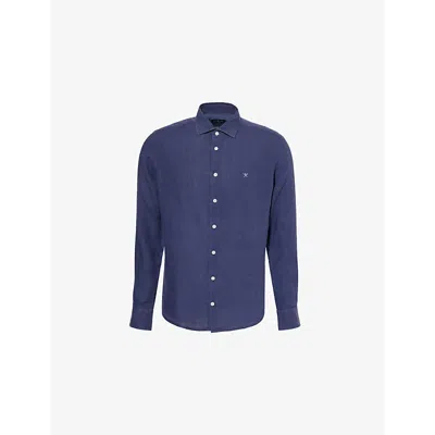 Hackett Mens Ink Blue Long-sleeve Tailored-fit Linen Shirt
