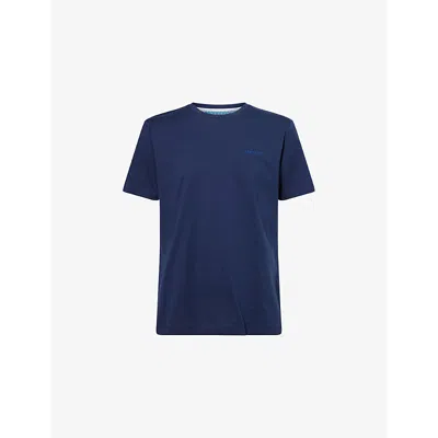 Hackett Mens Ink Blue Swim Trim Arch Logo-embroidered Cotton T-shirt
