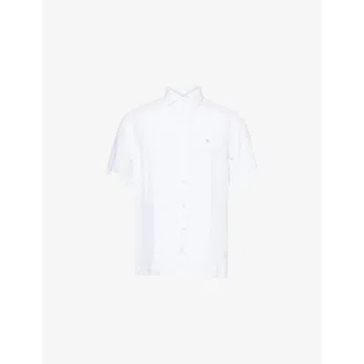 Hackett Mens Kent Collar Short-sleeve Tailored-fit Linen Shirt Optic White Xl