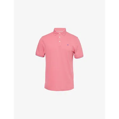 Hackett Mens Light Fuchsia Pink Logo-embroidered Contrast-trim Cotton-piqué Polo Shirt