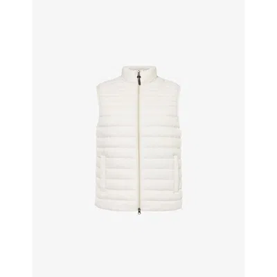 Hackett Mens Linen Beige Funnel-neck Lightweight Padded Shell-down Gilet