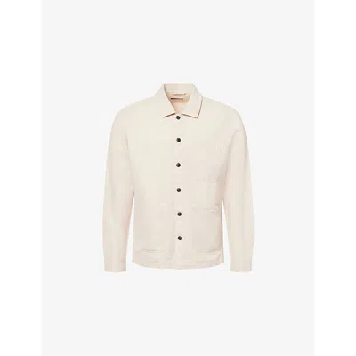 Hackett Mens  Patch-pocket Relaxed-fit Cotton And Linen Blend Overshirt In Linen Beige