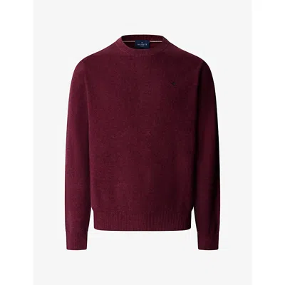 Hackett Mens Logo-embroidered Crewneck Wool Jumper Oxblood Red