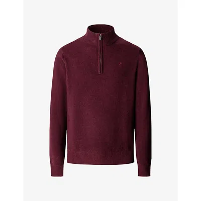 Hackett Mens Logo-embroidered Elbow-patch Wool Jumper Oxblood Red Xl In Brown