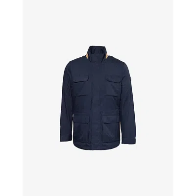 Hackett Mens Midnight Blue Logo-patch Regular-fit Woven Field Jacket