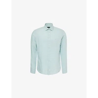 Hackett Mens Mint Green Long-sleeve Tailored-fit Linen Shirt
