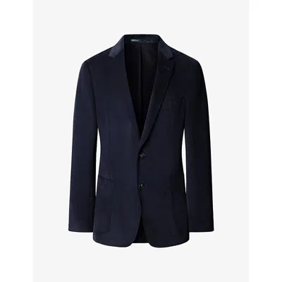 Hackett Mens Notch-lapel Brushed-texture Cotton-twill Blazer Navy In Animal Print